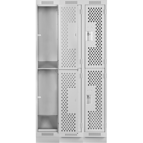 Clean Line Lockers, 2 -tier, Bank of 3, 36" x 12" x 76", Steel, Grey, Rivet (Assembled), Perforated Rock Safety Industrial Ltd