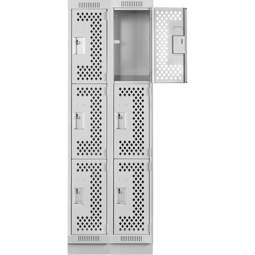 Casiers Clean Line, 3 niveaux, Bloc de 2, 24" x 12" x 76", Acier, Gris, Rivet (assembl&eacute;), Perfor&eacute; Rock Safety Industrial Ltd