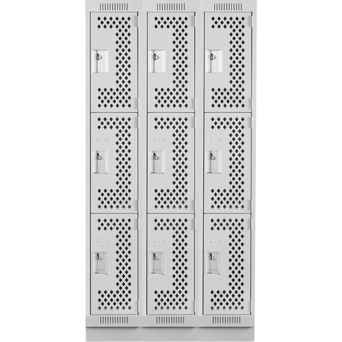 Casiers Clean Line, 3 niveaux, Bloc de 3, 36" x 12" x 76", Acier, Gris, Rivet (assembl&eacute;), Perfor&eacute; Rock Safety Industrial Ltd