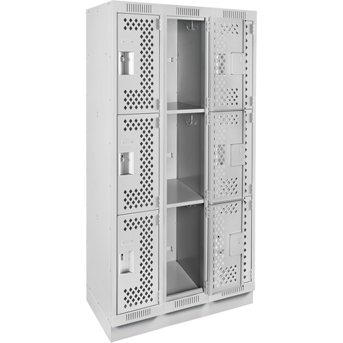 Casiers Clean Line, 3 niveaux, Bloc de 3, 36" x 12" x 76", Acier, Gris, Rivet (assembl&eacute;), Perfor&eacute; Rock Safety Industrial Ltd