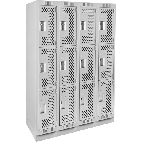 Casiers Clean Line, 3 niveaux, Bloc de 4, 48" x 12" x 76", Acier, Gris, Rivet (assembl&eacute;), Perfor&eacute; Rock Safety Industrial Ltd