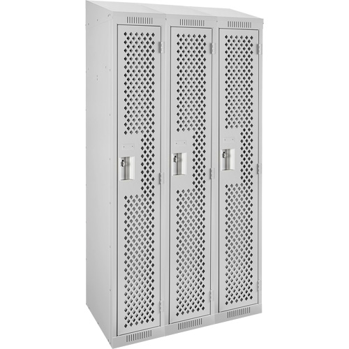 Clean Line Lockers, Bank of 3, 36" x 15" x 78", Steel, Grey, Rivet (Assembled), Perforated Rock Safety Industrial Ltd