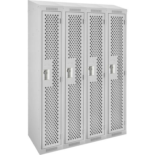 Clean Line Lockers, Bank of 4, 48" x 15" x 78", Steel, Grey, Rivet (Assembled), Perforated Rock Safety Industrial Ltd