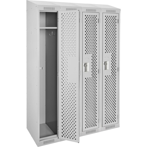 Clean Line Lockers, Bank of 4, 48" x 15" x 78", Steel, Grey, Rivet (Assembled), Perforated Rock Safety Industrial Ltd