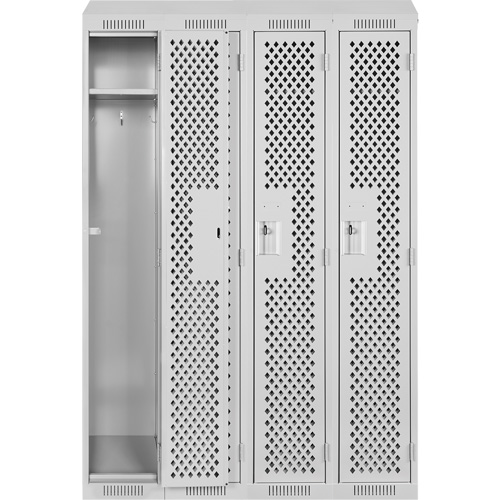 Clean Line Lockers, Bank of 4, 48" x 15" x 78", Steel, Grey, Rivet (Assembled), Perforated Rock Safety Industrial Ltd