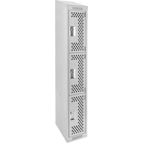 Clean Line Lockers, 3 -tier, 12" x 18" x 78", Steel, Grey, Rivet (Assembled), Perforated Rock Safety Industrial Ltd