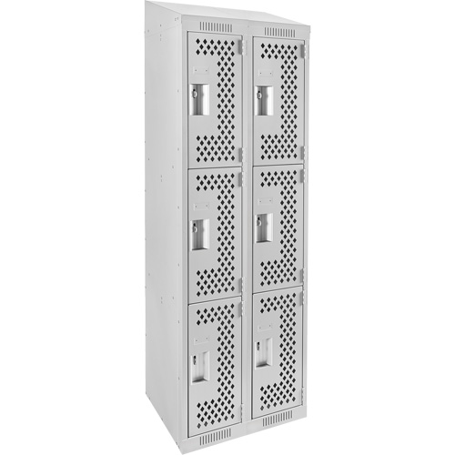 Casiers Clean Line, 3 niveaux, Bloc de 2, 24" x 18" x 78", Acier, Gris, Rivet (assembl&eacute;), Perfor&eacute; Rock Safety Industrial Ltd