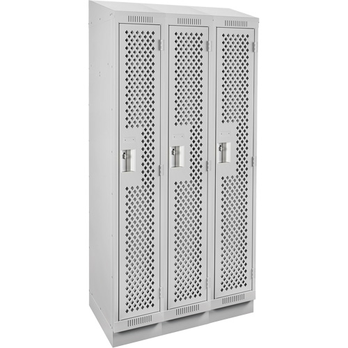 Clean Line Lockers, Bank of 3, 36" x 15" x 82", Steel, Grey, Rivet (Assembled), Perforated Rock Safety Industrial Ltd