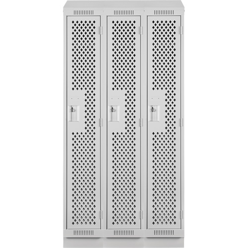 Clean Line Lockers, Bank of 3, 36" x 15" x 82", Steel, Grey, Rivet (Assembled), Perforated Rock Safety Industrial Ltd
