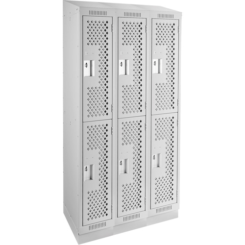 Clean Line Lockers, 2 -tier, Bank of 3, 36" x 15" x 82", Steel, Grey, Rivet (Assembled), Perforated Rock Safety Industrial Ltd