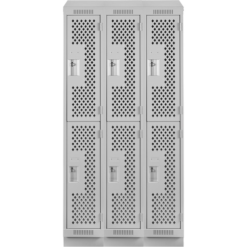 Clean Line Lockers, 2 -tier, Bank of 3, 36" x 15" x 82", Steel, Grey, Rivet (Assembled), Perforated Rock Safety Industrial Ltd