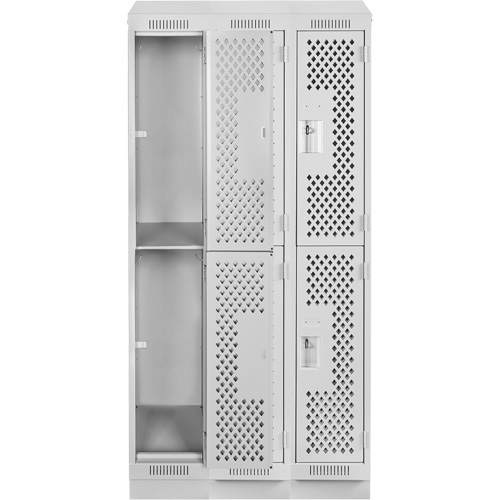 Clean Line Lockers, 2 -tier, Bank of 3, 36" x 15" x 82", Steel, Grey, Rivet (Assembled), Perforated Rock Safety Industrial Ltd