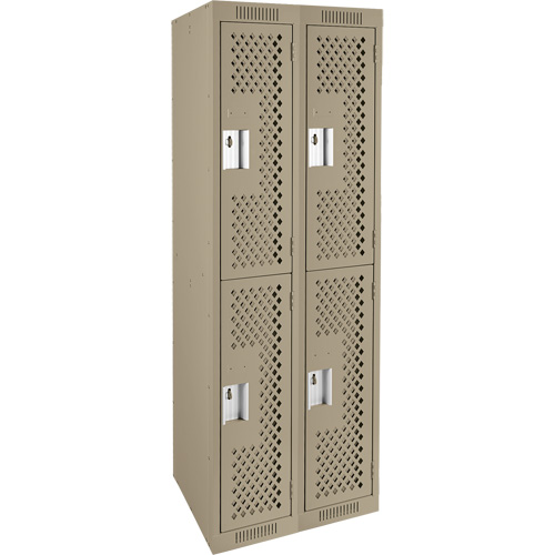Clean Line Lockers, 2 -tier, Bank of 2, 24" x 12" x 72", Steel, Beige, Rivet (Assembled), Perforated Rock Safety Industrial Ltd