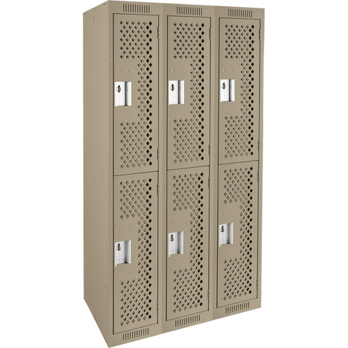 Clean Line Lockers, 2 -tier, Bank of 3, 36" x 12" x 72", Steel, Beige, Rivet (Assembled), Perforated Rock Safety Industrial Ltd
