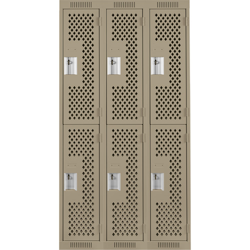 Clean Line Lockers, 2 -tier, Bank of 3, 36" x 12" x 72", Steel, Beige, Rivet (Assembled), Perforated Rock Safety Industrial Ltd