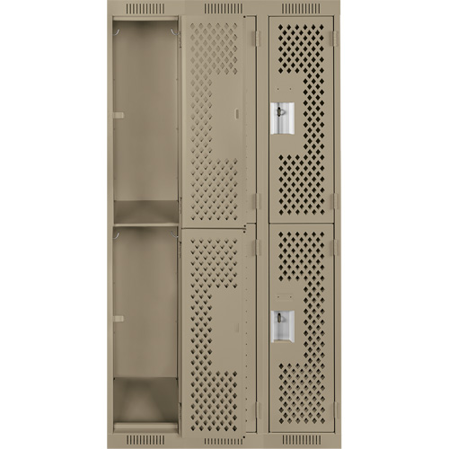 Clean Line Lockers, 2 -tier, Bank of 3, 36" x 12" x 72", Steel, Beige, Rivet (Assembled), Perforated Rock Safety Industrial Ltd