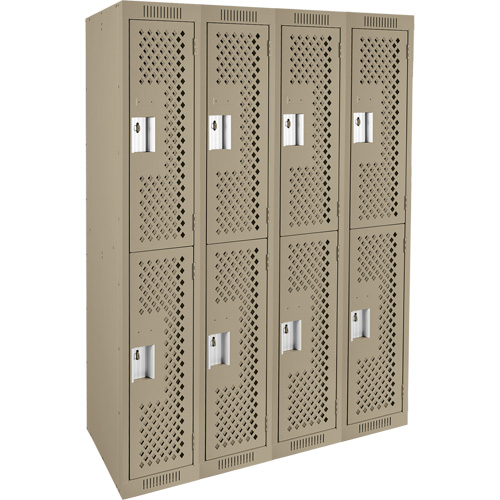 Clean Line Lockers, 2 -tier, Bank of 4, 48" x 12" x 72", Steel, Beige, Rivet (Assembled), Perforated Rock Safety Industrial Ltd