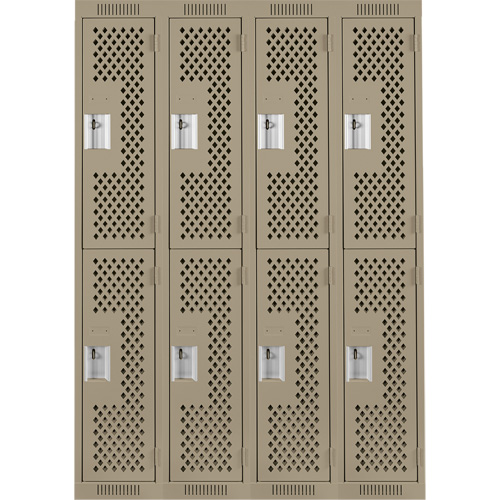 Clean Line Lockers, 2 -tier, Bank of 4, 48" x 12" x 72", Steel, Beige, Rivet (Assembled), Perforated Rock Safety Industrial Ltd