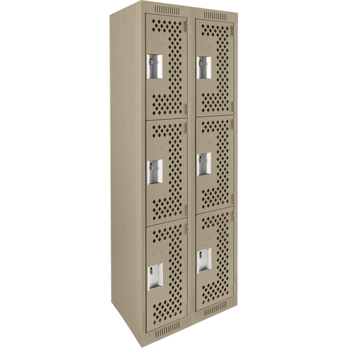 Clean Line Lockers, 3 -tier, Bank of 2, 24" x 12" x 72", Steel, Beige, Rivet (Assembled), Perforated Rock Safety Industrial Ltd