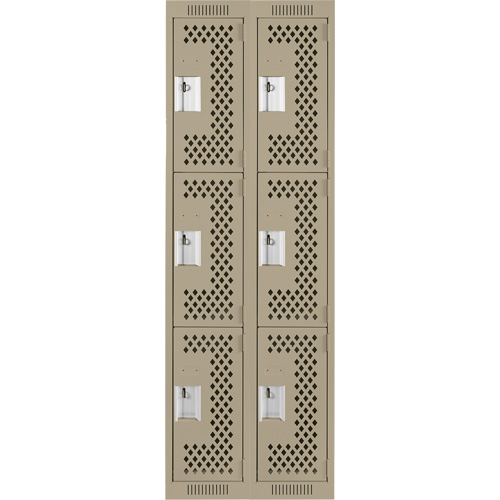 Clean Line Lockers, 3 -tier, Bank of 2, 24" x 12" x 72", Steel, Beige, Rivet (Assembled), Perforated Rock Safety Industrial Ltd