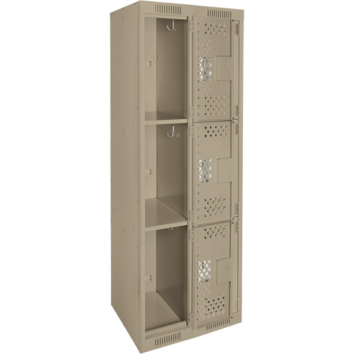 Clean Line Lockers, 3 -tier, Bank of 2, 24" x 12" x 72", Steel, Beige, Rivet (Assembled), Perforated Rock Safety Industrial Ltd