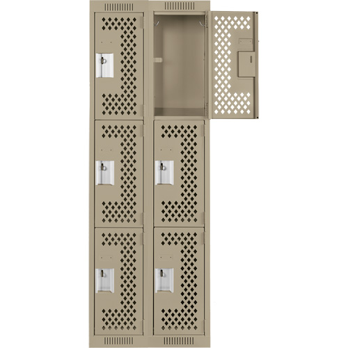 Clean Line Lockers, 3 -tier, Bank of 2, 24" x 12" x 72", Steel, Beige, Rivet (Assembled), Perforated Rock Safety Industrial Ltd
