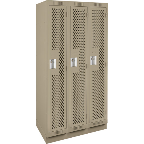 Clean Line Lockers, Bank of 3, 36" x 18" x 76", Steel, Beige, Rivet (Assembled), Perforated Rock Safety Industrial Ltd