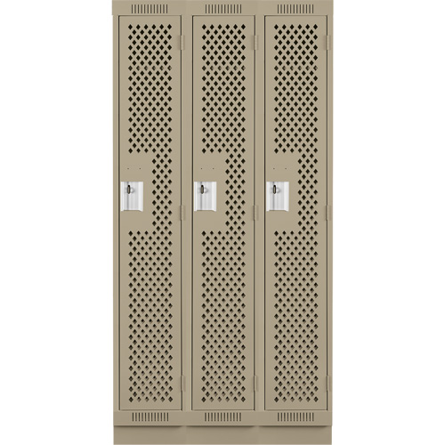 Clean Line Lockers, Bank of 3, 36" x 18" x 76", Steel, Beige, Rivet (Assembled), Perforated Rock Safety Industrial Ltd