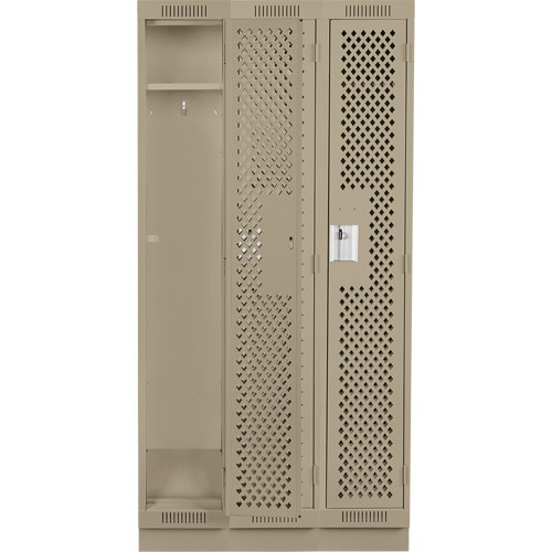 Clean Line Lockers, Bank of 3, 36" x 18" x 76", Steel, Beige, Rivet (Assembled), Perforated Rock Safety Industrial Ltd