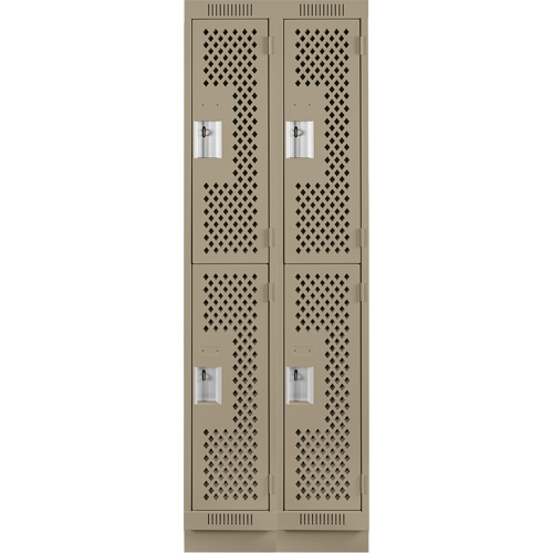 Clean Line Lockers, 2 -tier, Bank of 2, 24" x 12" x 76", Steel, Beige, Rivet (Assembled), Perforated Rock Safety Industrial Ltd