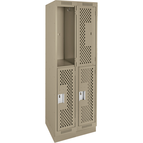 Clean Line Lockers, 2 -tier, Bank of 2, 24" x 12" x 76", Steel, Beige, Rivet (Assembled), Perforated Rock Safety Industrial Ltd