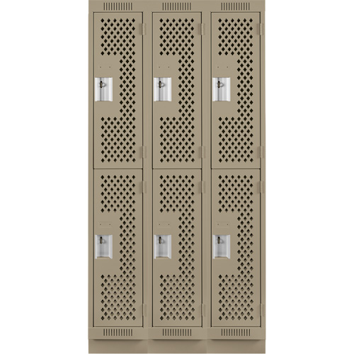 Casiers Clean Line, 2 niveaux, Bloc de 3, 36" x 18" x 76", Acier, Beige, Rivet (assembl&eacute;), Perfor&eacute; Rock Safety Industrial Ltd