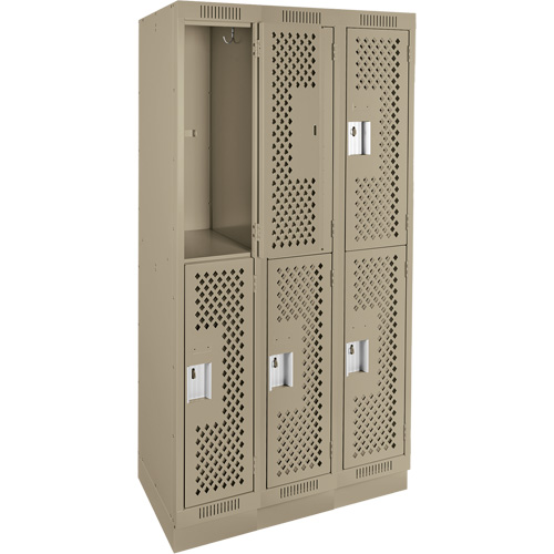 Casiers Clean Line, 2 niveaux, Bloc de 3, 36" x 18" x 76", Acier, Beige, Rivet (assembl&eacute;), Perfor&eacute; Rock Safety Industrial Ltd