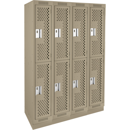 Clean Line Lockers, 2 -tier, Bank of 4, 48" x 18" x 76", Steel, Beige, Rivet (Assembled), Perforated Rock Safety Industrial Ltd