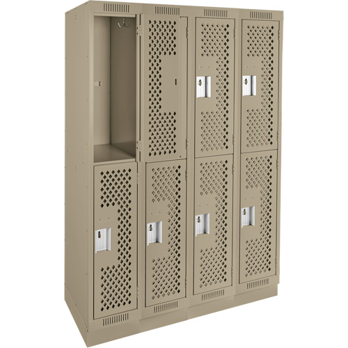 Clean Line Lockers, 2 -tier, Bank of 4, 48" x 18" x 76", Steel, Beige, Rivet (Assembled), Perforated Rock Safety Industrial Ltd