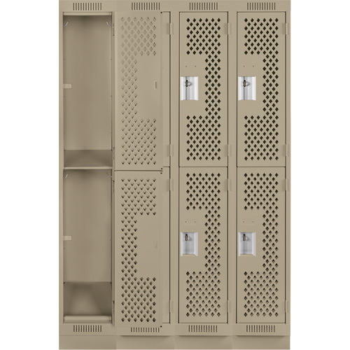 Clean Line Lockers, 2 -tier, Bank of 4, 48" x 18" x 76", Steel, Beige, Rivet (Assembled), Perforated Rock Safety Industrial Ltd