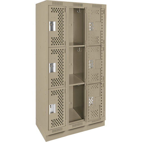 Clean Line Lockers, 3 -tier, Bank of 3, 36" x 12" x 76", Steel, Beige, Rivet (Assembled), Perforated Rock Safety Industrial Ltd