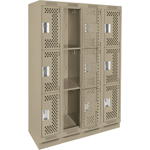 Clean Line Lockers, 3 -tier, Bank of 4, 48" x 12" x 76", Steel, Beige, Rivet (Assembled), Perforated Rock Safety Industrial Ltd