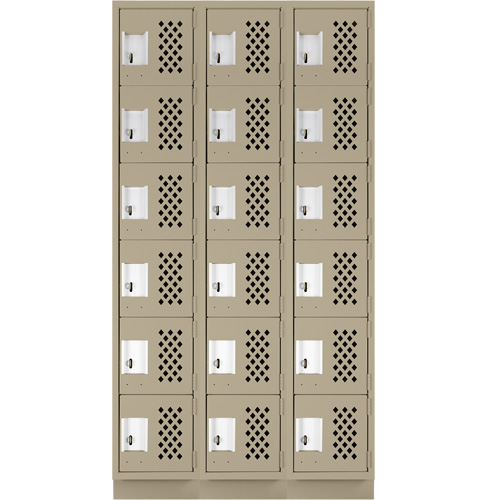 Assembled Lockerettes Clean Line Perforated Economy Lockers, 6 -tier, Bank of 3, 18" x 72" x 12", Steel Rock Safety Industrial Ltd