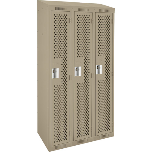 Clean Line Lockers, Bank of 3, 36" x 15" x 78", Steel, Beige, Rivet (Assembled), Perforated Rock Safety Industrial Ltd