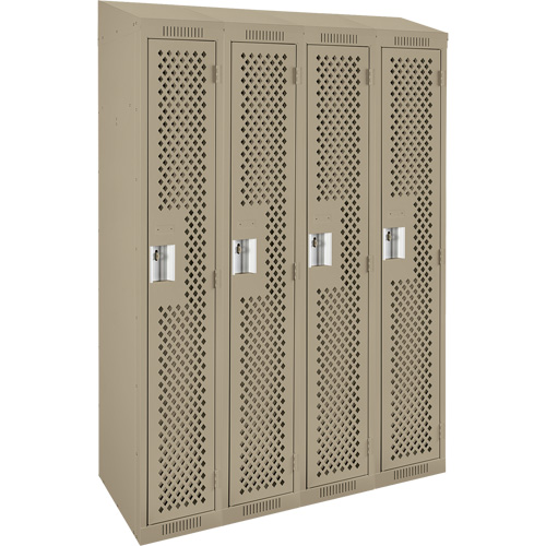Clean Line Lockers, Bank of 4, 48" x 15" x 78", Steel, Beige, Rivet (Assembled), Perforated Rock Safety Industrial Ltd