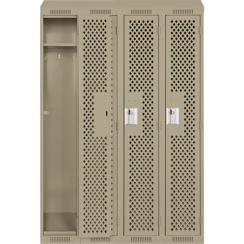 Clean Line Lockers, Bank of 4, 48" x 15" x 78", Steel, Beige, Rivet (Assembled), Perforated Rock Safety Industrial Ltd