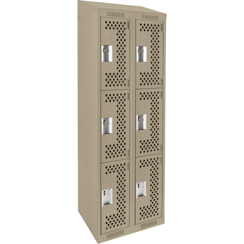 Clean Line Lockers, 3 -tier, Bank of 2, 24" x 18" x 78", Steel, Beige, Rivet (Assembled), Perforated Rock Safety Industrial Ltd