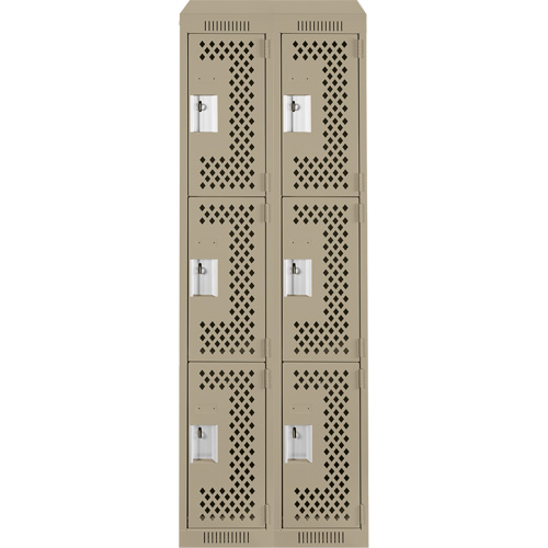 Clean Line Lockers, 3 -tier, Bank of 2, 24" x 18" x 78", Steel, Beige, Rivet (Assembled), Perforated Rock Safety Industrial Ltd