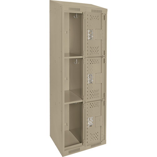 Clean Line Lockers, 3 -tier, Bank of 2, 24" x 18" x 78", Steel, Beige, Rivet (Assembled), Perforated Rock Safety Industrial Ltd