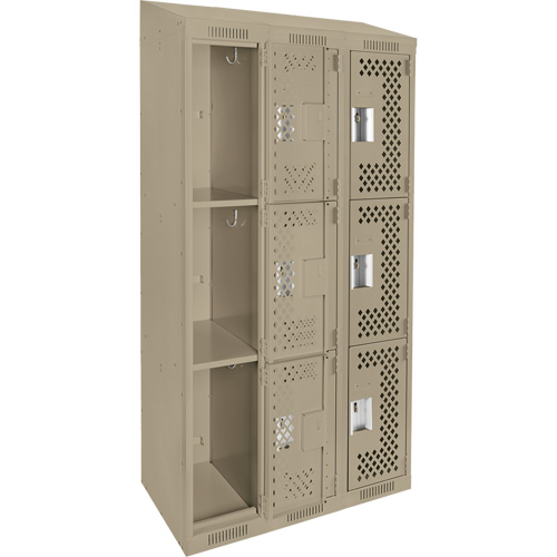 Clean Line Lockers, 3 -tier, Bank of 3, 36" x 18" x 78", Steel, Beige, Rivet (Assembled), Perforated Rock Safety Industrial Ltd