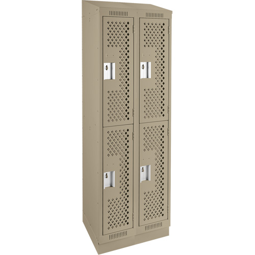 Clean Line Lockers, 2 -tier, Bank of 2, 24" x 15" x 82", Steel, Beige, Rivet (Assembled), Perforated Rock Safety Industrial Ltd