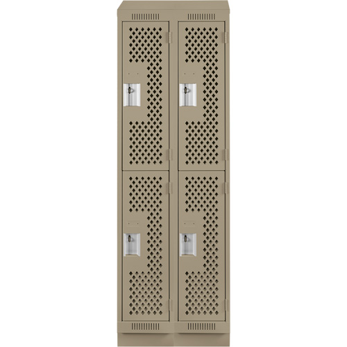 Clean Line Lockers, 2 -tier, Bank of 2, 24" x 15" x 82", Steel, Beige, Rivet (Assembled), Perforated Rock Safety Industrial Ltd