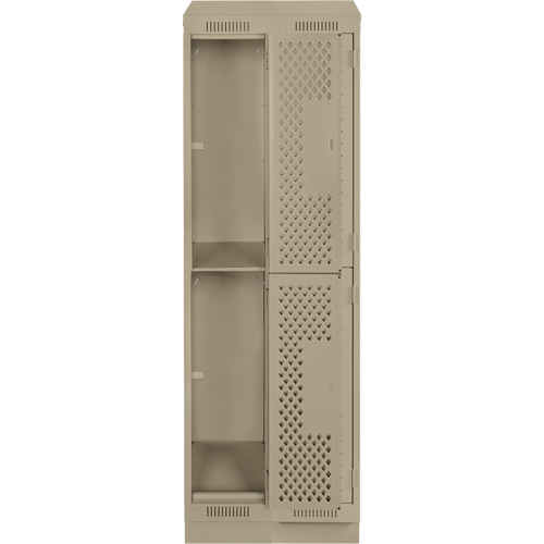 Clean Line Lockers, 2 -tier, Bank of 2, 24" x 15" x 82", Steel, Beige, Rivet (Assembled), Perforated Rock Safety Industrial Ltd