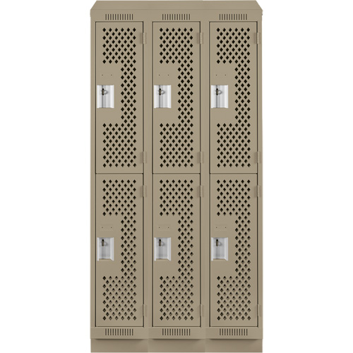 Clean Line Lockers, 2 -tier, Bank of 3, 36" x 15" x 82", Steel, Beige, Rivet (Assembled), Perforated Rock Safety Industrial Ltd